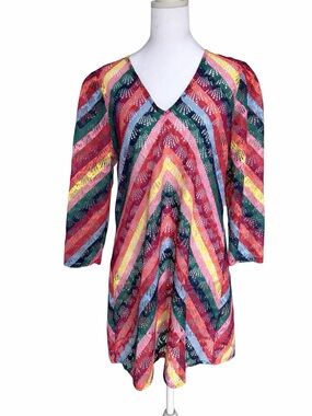 Stylest Rainbow Multicolor Chevron Lace Cover–up. Size Medium.